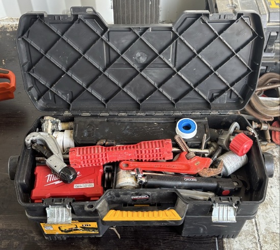 DeWALT Toolbox Including Brass Angle Shut-Off Valves, Pife Thread Seal Tape, Wrench, & More