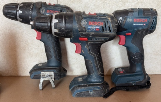Trio Of Bosch Brushless 18V Lithium Ion Battery Powered Screwdrivers