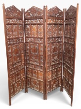 Antique Hand Carved 4 Panel Room Divider