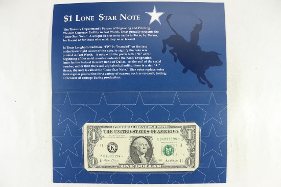 2001 $1 TEXAS LONE STAR NOTE CRISP UNC