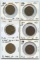 Lot of 6 Great Britain Bronze 1/2 Pennies 1950-62