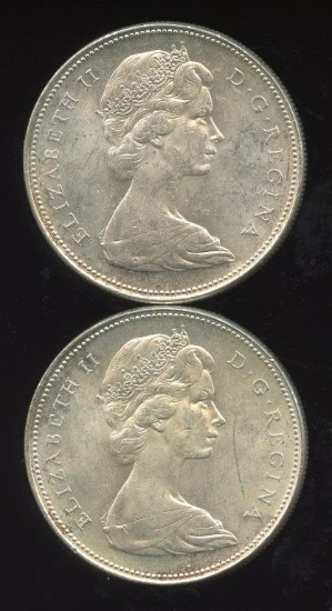 2 UNC Canada 1965 80% Silver Dollars, ASW 1.200 oz