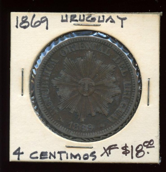 Uruguary 1869 XF 4 Centesimos, bronze