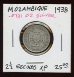 1938 Mozambique 2 1/2 Escudos XF ASW .0731 oz