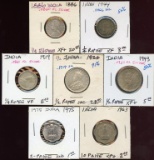 Lot of 5 Silver 1/4 & 1/2 Rupee, 2 & 10 Paise