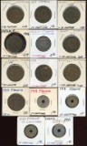 Lot of 14 France 10 Centimes Coins, 1855-1941
