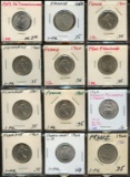 Lot of 12 France 1 Franc Coins, 1959-1966