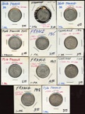Lot of 11 France 83% Silver 1 Franc Coins
