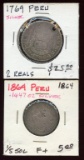 Peru Silver 2 Reale, 1/5 Sol (holed) 1769, 1864