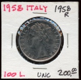 1958 Italy 100 Lire Coin, Uncirculated