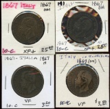 Lot of 4 Italy 1867 10 Centesimi Coins, high grade