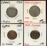 Lot of 4 Cyprus Piastre & Shilling Coins, 1934-199