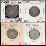 Lot of 4 Cuba 90% Silver 40 & 20 Centavos Coins