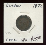 Sweden 1872 Bronze 1 Ore Coin, VF+