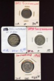 Lot of 4 Switzerland Rappen Coins, 1884-1938