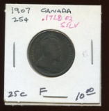 1907 Canadian .925 Silver Quarter, Fine cond