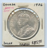 1936 Canada 80% Silver Dollar, MS60 ASW .600