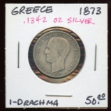 1873 Greece 83% Silver 1 Drachmai ASW .1342 oz