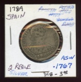 Spain 1789 Silver 2 Reale Carolus 4th, ASW .1767