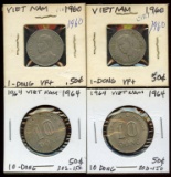 Lot of 4 Vietnam 1 & 10 Dong, 1960-1964