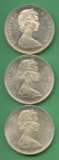 3 UNC Canada 1965 80% Silver Dollars, ASW 1.800 oz