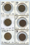 Lot of 6 Great Britain Bronze 1/2 Pennies 1950-62