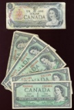 Lot of 6 Canadian $1 Bills, 1954 & 1973