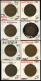 Lot of 8 Australia Large Pennies, 1915-21 XF