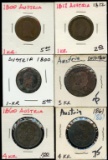 Lot of 6 Austria Copper 1-3-4 Kreuzer 1800-1861