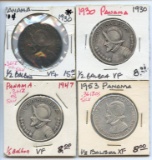 Lot of 4 Panama 90% Silver 1/2 Balboa Coins