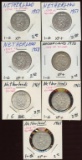 Lot of 7 Netherlands 72% Silver 1 Guldens coins