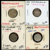 Lot of 4 Newfoundland Canada Silver 5 & 10 Cent pc