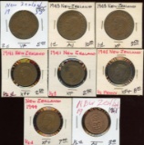 Lot of 8 New Zealand 2-1-1/2 Cent Bronze Coins