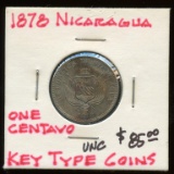 1878 Nicaragua Uncirculated Un Centavo Key Coin