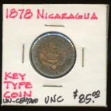 1878 Nicaragua Uncirculated One Centavo Key Coin