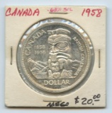 1958 Canada 80% Silver Dollar, MS60 ASW .600