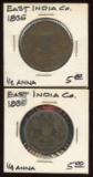 Lot of 2 East India Company 1835 1/2 & 1/4 Anna