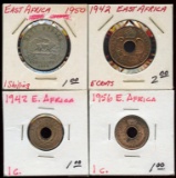 Lot of 4 East Africa Shilling & Cents 1942-1956