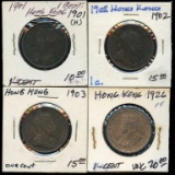 Lot of 4 Hong Kong Large Cents, 1901-1926 UNC
