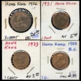 Lot of 4 Hong Kong Cents, Lg & Small, 1926-1933