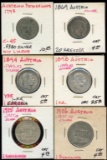 Lot of 6 Austria Silver Liards, Shillings, Kreuzer