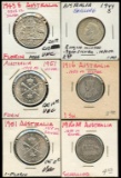 Lot of 6 Australia Silver Florin & Shillings