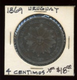 Uruguary 1869 XF 4 Centesimos, bronze