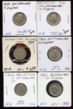 Lot of 6 Switzerland Helvetia 10 Rappen coins