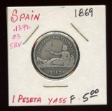 Spain 1869 Silver 1 Peseta 83%, ASW .1342 fine