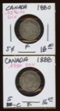 1880 & 1888 Canada .925 Silver 5 Cent ASW .0692