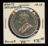 Straits Settlements 1919 Restrike Proof Silver $1