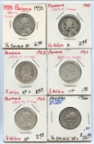 Lot of 6 Panama Silver 1/4th Balboa Coins
