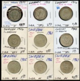 Sweden Silver 1 Krona 1904-1967, 9 coins