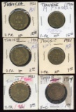 Lot of 6 Tunisia 1-2 Francs & 5 Centimes 1914-1926